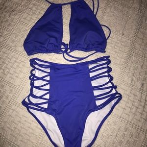 VS PINK high wasted cobalt blue halter bikini